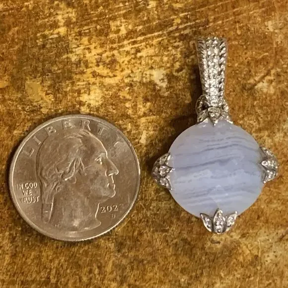 Judith Ripka Pendant/Enhancer Sterling Silver, Blue Lace Agate & CZ's Diamonique - Picture 6 of 8